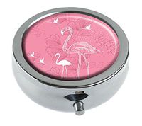 Top A Custom Personalized Round Pill box Decorative Box Vitamin Container Pocket Or Wallet (Pink flamingos-6)