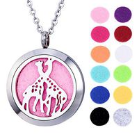 VALYRIA Giraffe Aromatherapy Essential Oil Diffuser Necklace - Stainless Steel Locket Pendant with 12 Refill Pads