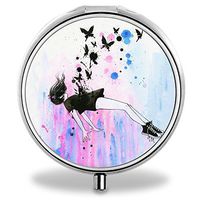 Flower Pill Case, Round Stainless Drug Organizer Container Medicine Cover for Pocket Daily&Weekly