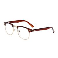 Shiratori Vintage Classic Half Frame Semi-Rimless Wayfarer Clear Lens Glasses brown