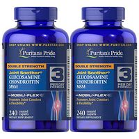 Puritan's Pride Double Strength Glucosamine, Chondroitin, and MSM Joint Soother, Joint Support Supplement, 240 Coated Caplets - 2 Pack