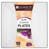 Squarete Hexagons Crystal Clear Hard Plastic Elegant Disposable 10.75'' inch Square Dinner Plates 10 Plates Per Package Pack Of 3