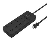 ORICO Power Strip Extension 8 Outlet 2 USB Charger Flat Plug Power Bar with 5' Power Cord for Home and Office, Black(FPC-8A2U-US-BK)