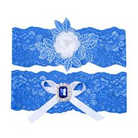 Meidexian888 Wedding Lace Garter, edding Garters for Bride Bridal Lace Garter Set with Blue Rhainstone (Blue)