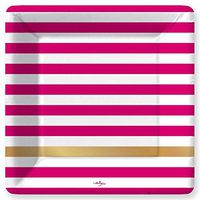 Design Design Kenzie Fuchsia White Gold Stripe Paper Dinner Plates (8 count)