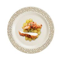 Disposable Plastic Plates | Premium Quality Ivory & Gold Dinnerware With Golden Lace Rim | Excellent for Weddings, Baby & Bridal Showers, Parties & More | Heavy Duty 9 Inches Plate | 40 Count