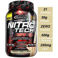 MuscleTech Nitro Tech Ripped Ultra Clean Whey Protein Isolate Powder + Weight Loss Formula, Low Sugar, Low Carb, French Vanilla Swirl, 2 Pounds
