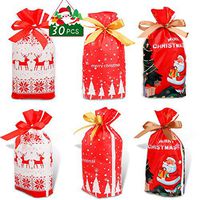 Konsait 30Count Christmas Candy Bags, Christmas Drawstring Gift Bags, Christmas Goody Bags with Bow-Tie, Christmas Holiday Treats Bags Xmas Accessories Christmas Party Favors Supplies Gift Wrapping