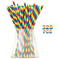 Biodegradable Rainbow Paper Straws for Party Supplies, Birthday, LGBTQ, Gay Pride Day, Wedding, Anniversary Decorations and Holiday Celebrations - Eco-Friendly Drinking Straws (Rainbow, 320)