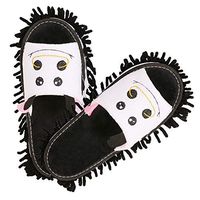 Ozzptuu Cartoon Comfortable Open Toe Dust Mop Slippers Floor Cleaning Tool Microfiber Detachable Washable Cleaning Slipper for Women Men (Black and White Cow, Women 11-13/Men 9-11)