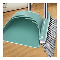 Broom and Dustpan Soft Brush Non-Stick Hair Natural Rubber Broom Set Extra Long Handle Stainless Steel Rod Upright Stand Up Broom and Dustpan Set Used for Home Kitchen Toilet (Color : Blue)