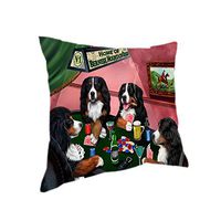 Home of 4 Bernese Mountain Dog Dogs Playing Poker Pillow (14x14)