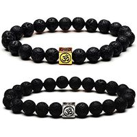 Domika Lava Stone Aromatherapy Essential Oil Diffuser Couple Bracelet Reiki Healing Beads with OM Symbol (Multi 2pcs)