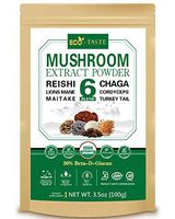ECO-TASTE 6 Blend Mushroom Extract Powder 100g Beta-D-Glucan 30%,USDA Organic, Lions Mane, Reishi, Cordyceps, Chaga, Turkey Tail, Maitake,Real Fruiting Body Supplement
