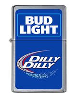 Bud Light Dilly Dilly Flip Top Lighter Brushed Chrome with Vinyl Image and tin