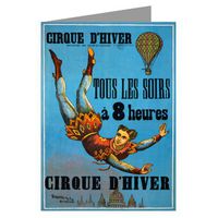 French Circus Poster Shows an aerialist Floating with arms Outstretched Above a City Skyline with a Balloon in The Background. C1880's Notecard Set