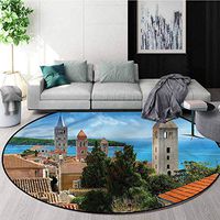 RUGSMAT European Machine Washable Round Bath Mat,Aerial Old Town Croatia Non-Slip No-Shedding Bedroom Soft Floor Mat Round-71