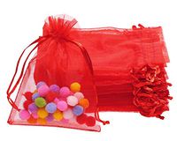 Shapenty 50PCS Organza Gift Bags Wedding Favor Candy Business Samples Display Jewelry Pouch Wrap with Drawstring for Baby Shower and Birthday Party (Red)