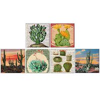 Decorative Cactus Desert Succulents Set of 6 Square Box Candle and Fireplace Wood Matches 2.25x2.25x.75"