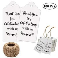 Thank You Tags, Thank You for Celebrating with Us Tags, 100Pcs White Thank You Tags for Wedding Birthday Baby Shower Party Favors, Paper Gift Tags with 100 Feet Jute String