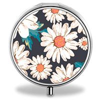 IMLONE Pill Organizer, Customized White Daisy Pill Boxes with 3 Components and Mirror for Travelling and Daily Needs