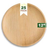 Ecozoi EXTRA LARGE Disposable Palm Leaf Plates 12" Round, 25 Pack Eco-Friendly Dinnerware Set, Biodegradable Compostable Tableware Dinner Plates, for Weddings, Parties, Events, Camping