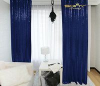 Navy Blue Sequin Backdrop Sequin Curtain Backdrop 2 Panels Navy 3FTx6FT Shimmer Sequin Fabri Photography Backdrop-1018E