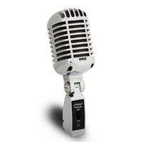 Classic Retro Dynamic Vocal Microphone - Old Vintage Style Metal Unidirectional Cardioid Mic with XLR Cable - Universal Stand Adapter - Live Performance Studio Recording - Pyle Pro PDMICR68SL (Silver)