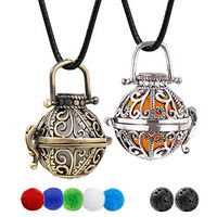 Lava Stone Aromatherapy Essential Oil Diffuser Necklace 2 Garden Style Pendant Locket with a 24" Wax Rope
