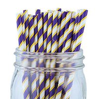 Just Artifacts 100pcs Decorative Striped Paper Straws (100pcs, Striped, Grape & Yellow)