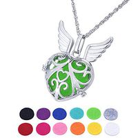 HOUSWEETY Alloy Aromatherapy Essential Oil Diffuser Necklace - Locket Pendant,12 Refill Pads