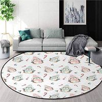 Candy Cane Modern Washable Round Bath Mat,Cute Christmas Boy and Girl Penguins with Scarf Hats Traditional Holly Berries Non-Slip Bathroom Soft Floor Mat Home Decor Round-71 Inch,Multicolor