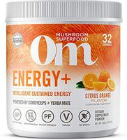 Om Mushroom Superfood Powder, Energy Plus, Citrus Orange, 7.05 Ounce (32 Servings), Cordyceps, Yerba Mate, & Vitamin C, Immune Support Supplement