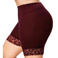 Meikosks Women's Lace Hot Shorts Mid Waist Elastic Sports Pants Plus Size Patchwork Leggings Wine Red