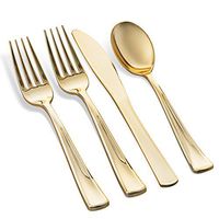 200 Piece Plastic Silverware Set | Gold Cutlery | Disposable Flatware | 100 Forks 50 Spoons 50 Knives (50 Guests) Gold by Bloomingoods