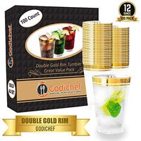 100 Premium Gold Plastic Cups - 12oz Double Gold Rim Clear Plastic Cups, Elegant Disposable Wedding Cups, Twin Gold Rimmed Hard Plastic Cups, Fancy Party Cups, Reusable Gold Trimmed Tumbler Cups Set