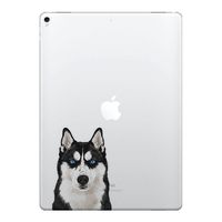 FINCIBO 5 x 5 inch Cute Black Siberian Husky Dog Removable Vinyl Decal Stickers for iPad MacBook Laptop (Or Any Flat Surface)