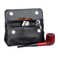 Genuine Leather Smoking Tobacco Pipe Pouch Case Bag for 2 Pipes Tamper Filter Tool Cleaner Preserve Freshness (Black)
