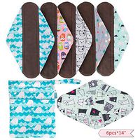 Teamoy 6Pcs 14 Inch Reusable Sanitary Pads, Cloth Menstrual Pads Washable Period Pads with Charcoal Bamboo Absorbency Layers, Fit for Heavy Flow(Cute Whale, Extra Large)