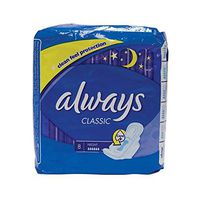 Always Classic Clean Feel Night Protection Pads with Wing, Size 3-8 Pads x 16 Pack - Total 128 Pads