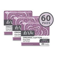 La Vie Organic Cotton Top Sheet* Feminine Pads with Wings, Heavy Absorbency, Long, 60 Count (3 Bags of 20)