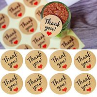 CosCosX 50 Sheets 1.38" Heart Shape Kraft Paper Round Thank You Adhesive Label Badge Sticker,Love Shape Decorative Baking Sealing Label Topper Stationery Invitations Envelope Letter