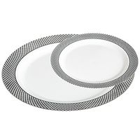 Premium 50 Pack White with Silver Diamonds Plastic Plates - Includes 25 Dinner Plates and 25 Salad Plates by Alpha & Sigma