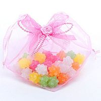 20ea - 4-3/4 X 6-1/4 Pink Heart Bags Organza W/Flower Bow