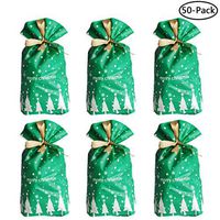 Faylapa 50 Packs Christmas Treat Bags Drawstring Cellophane Bags with Ribbons Christmas Cookie Bags for Christmas Party Favors