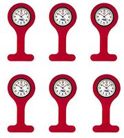 Set of 6 Silicone Nurse Watch W/Pin/Clip, Infection Control Design, Health Care, Nurse, Doctor, Paramedic, Nursing Student, Medical Brooch Fob Watch (Red)