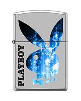 Zippo Playboy Rabbit Head Pocket Lighter, Blue/Satin Chrome
