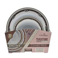 Traditions Series (5 oz. Dessert Bowls + 12 oz. Soup Bowls) 1 Combo Pack, Service for 16 (32 Bowls) Disposable/Reusable Plastic Party Tableware – Maroon/Gold