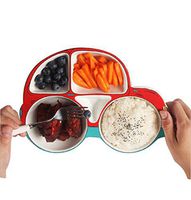 Cradifishop Creative Children's Tableware Car Separator Ceramic Plate Cute Cartoon Rice Plate Breakfast Plate Dish Household (Blue)