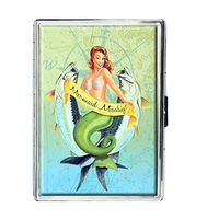 Mermaid Mischief Design Stainless Steel ID Cigarettes Case Holder Stylish Credit Card Wallet